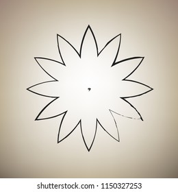 Flower sign. Vector. Brush drawed black icon at light brown background.