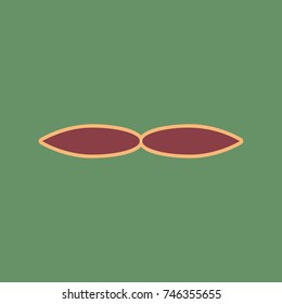 Flower sign. Vector. Cordovan icon and mellow apricot halo with light khaki filled space at russian green background.