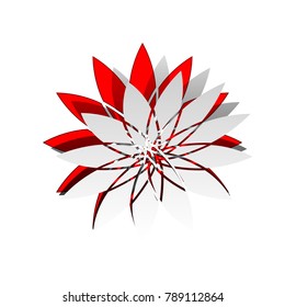 Flower sign. Vector. Detachable paper icon with red body stock. Isolated.