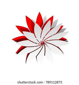 Flower sign. Vector. Detachable paper icon with red body stock. Isolated.