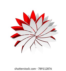 Flower sign. Vector. Detachable paper icon with red body stock. Isolated.