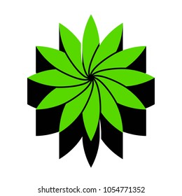 Flower sign. Vector. Green 3d icon with black side on white background. Isolated.