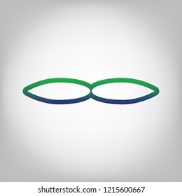 Flower sign. Vector. Green to blue gradient contour icon at grayish background with light in center.