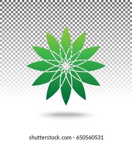 Flower sign. Vector. Green gradient icon with shadow at bottom on transparent and white background.