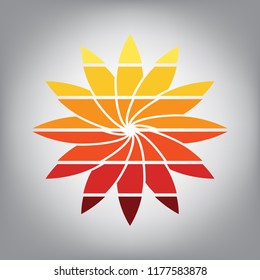 Flower sign. Vector. Horizontally sliced icon with colors from sunny gradient in gray background.
