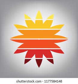 Flower sign. Vector. Horizontally sliced icon with colors from sunny gradient in gray background.