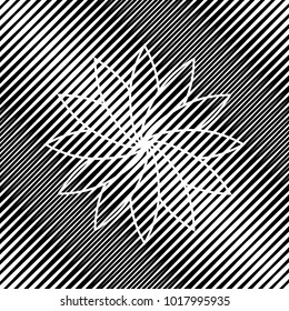 Flower sign. Vector. Icon. Hole in moire background.