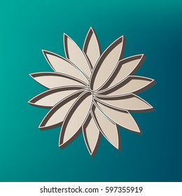 Flower sign. Vector. Icon printed at 3d on sea color background.