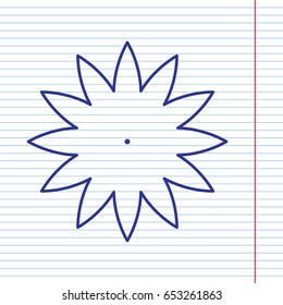 Flower sign. Vector. Navy line icon on notebook paper as background with red line for field.