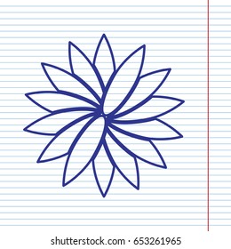 Flower sign. Vector. Navy line icon on notebook paper as background with red line for field.