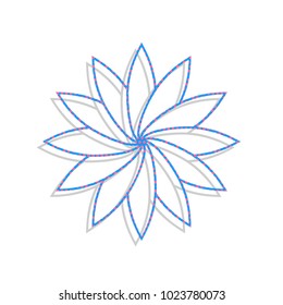 Flower sign. Vector. Neon blue icon with cyclamen polka dots pattern with light gray shadow on white background. Isolated.