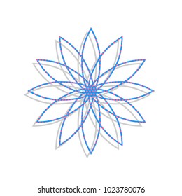 Flower sign. Vector. Neon blue icon with cyclamen polka dots pattern with light gray shadow on white background. Isolated.