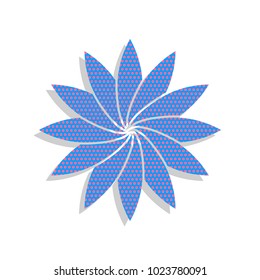 Flower sign. Vector. Neon blue icon with cyclamen polka dots pattern with light gray shadow on white background. Isolated.