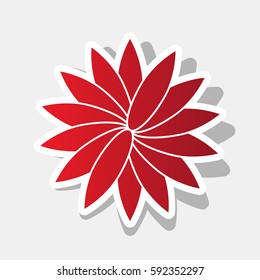 Flower sign. Vector. New year reddish icon with outside stroke and gray shadow on light gray background.