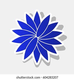 Flower sign. Vector. New year bluish icon with outside stroke and gray shadow on light gray background.