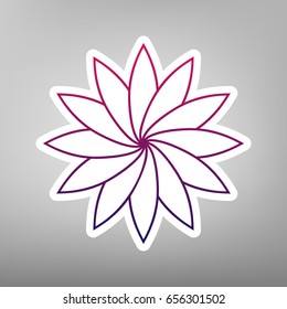 Flower sign. Vector. Purple gradient icon on white paper at gray background.