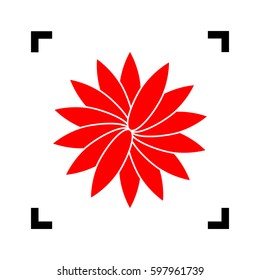 Flower sign. Vector. Red icon inside black focus corners on white background. Isolated.
