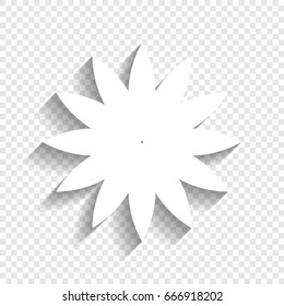 Flower sign. Vector. White icon with soft shadow on transparent background.
