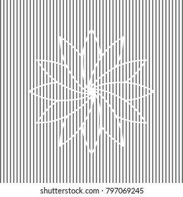 Flower sign. Vector. White icon on grayish striped background. Optical illusion.