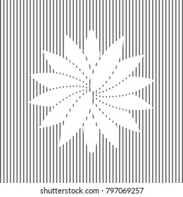 Flower sign. Vector. White icon on grayish striped background. Optical illusion.