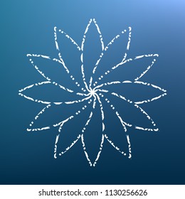 Flower sign. Vector. White textured icon at lapis lazuli gradient background.