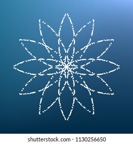 Flower sign. Vector. White textured icon at lapis lazuli gradient background.