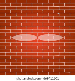 Flower sign. Vector. Whitish icon on brick wall as background.
