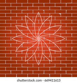 Flower sign. Vector. Whitish icon on brick wall as background.