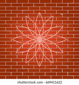 Flower sign. Vector. Whitish icon on brick wall as background.