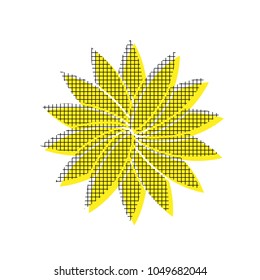 Flower sign. Vector. Yellow icon with square pattern duplicate at white background. Isolated.