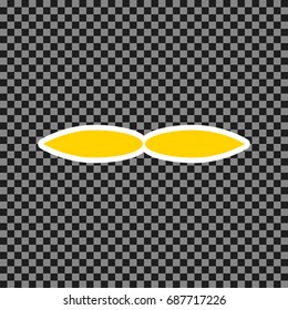 Flower sign. Vector. Yellow icon with white contour on dark transparent background.