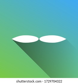 Flower sign. White Icon with gray dropped limitless shadow on green to blue background. Illustration.