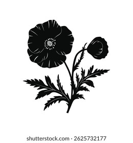 Flower Silhouette black vector, Beautiful flower black art design flower plant.