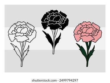 Flower Silhouette, Carnation Flower, Carnation Vector,