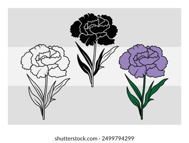 Flower Silhouette, Carnation Flower, Carnation Vector,