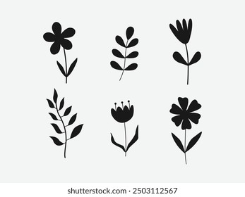flower silhouette collection, Collection of spring flower elements vector.
