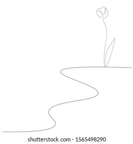 Flower silhouette, continuous line drawing vector illustration