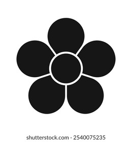 Silueta de flores con núcleo y 5 pétalos. Diagrama dividido en cinco segmentos iguales en Formas de hojas aisladas sobre fondo blanco. Diseño de gráfico floral para presentación de datos. Vector ilustración gráfica.