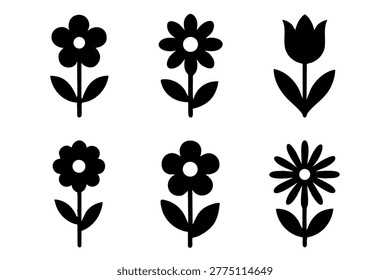 Flower silhouette different icons set. Simple design. Vector stock illustration.