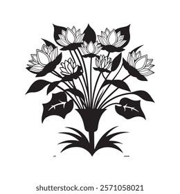flower silhouette  et of flower plant design background tropical black summer graphic element set white floral