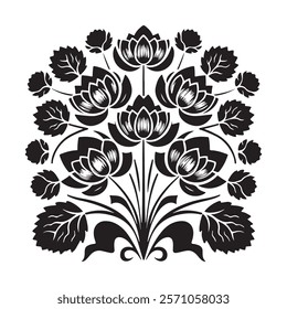 flower silhouette  et of flower plant design background tropical black summer graphic element set white floral