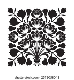 flower silhouette  et of flower plant design background tropical black summer graphic element set white floral