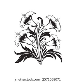 flower silhouette  et of flower plant design background tropical black summer graphic element set white floral