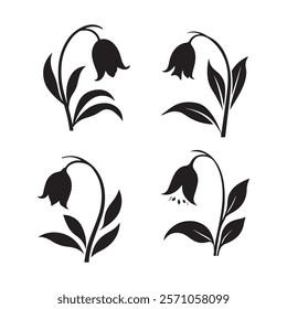 flower silhouette  et of flower plant design background tropical black summer graphic element set white floral