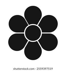 Flower silhouette. Floral diagram with 6 petals. Pie chart divided on six equal segments in leaf shapes isolated on white background. Layout for data presentation. Vector graphic illustration.