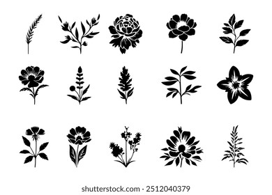 Flower Silhouette Group Vector art Illustration.