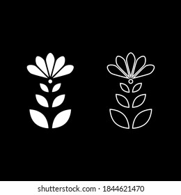 Flower silhouette icon color white flat style