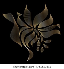 flower silhouette, icon, linear art, golden flower on a black background, vector illustration, eps 10