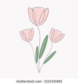Flower silhouette line drawing, vector illustration