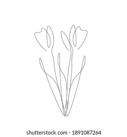 Flower silhouette line drawing, vector illustration